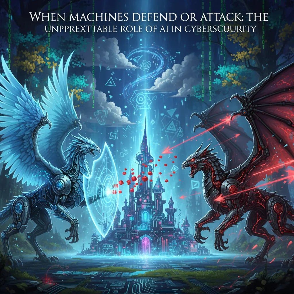 When Machines Defend or Attack: The Unpredictable Role of AI in Cybersecurity Cover